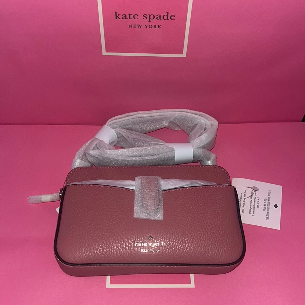 ♠️ kate spade ♠️ Leila Small Tab Leather Crossbody Bag, Pomegranate Pink - Picture 7 of 14